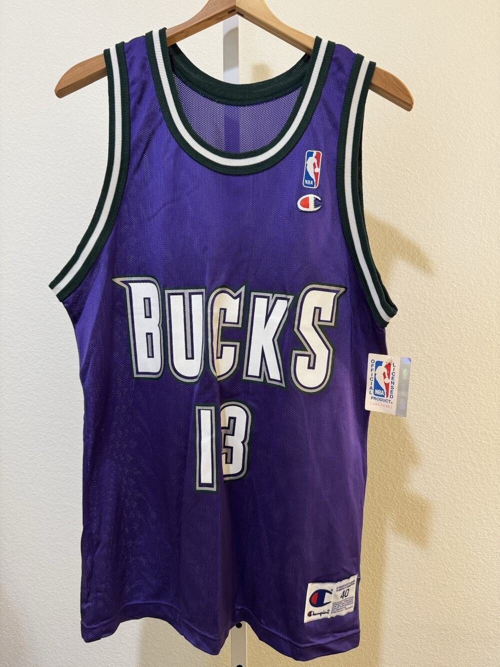 VINTAGE CHAMPION MILWAUKEE BUCKS #13 ROBINSON BASKETBALL JERSEY Sz 40 DEADSTOCK